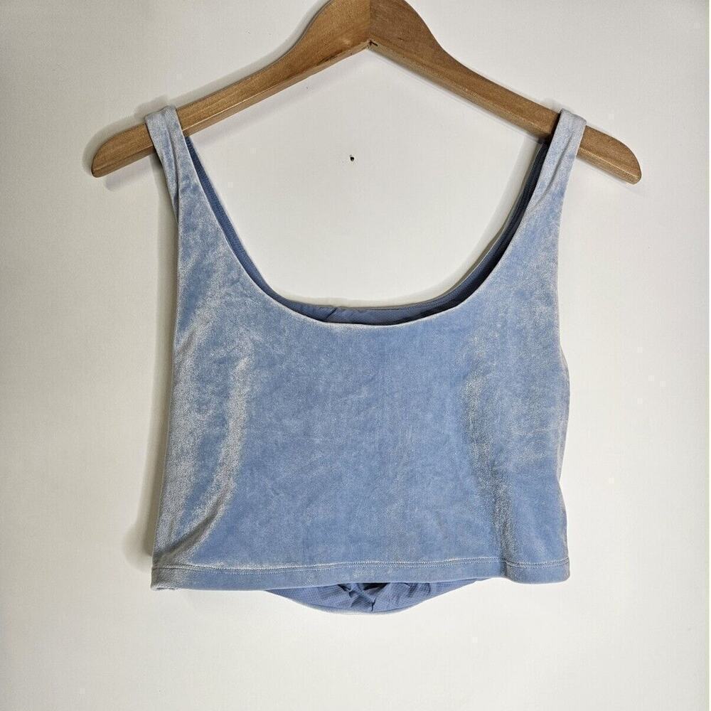 Athleta Large Baby Blue Velvet Cut Out Crop Top Stretch